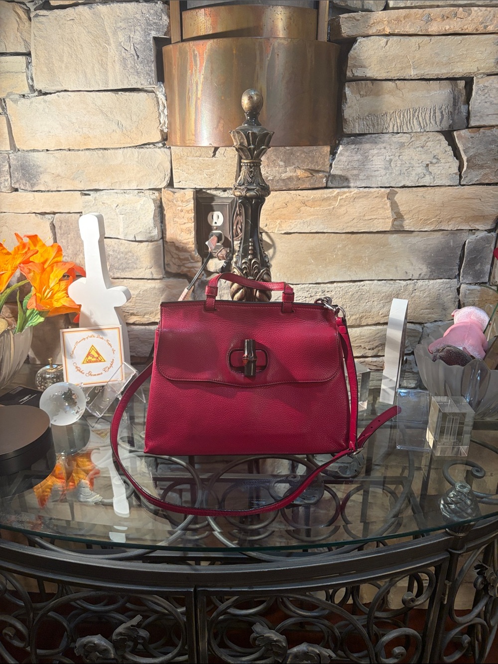 Gucci Bamboo Turn-lock Daily Red Leather 2-way Crossbody Bag